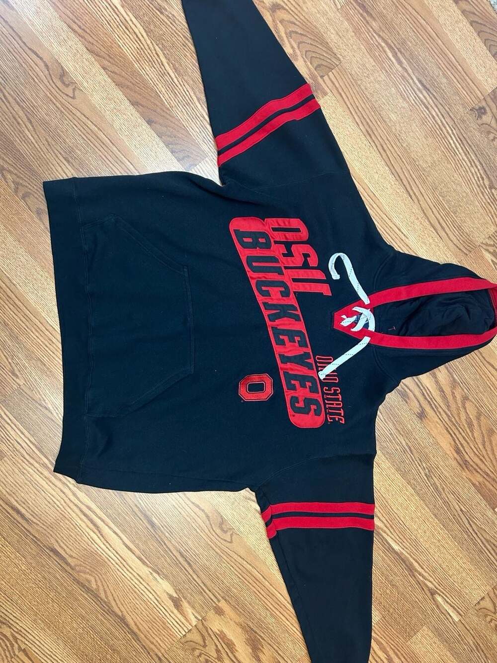 J. America Ohio State Buckeyes OSU Black Lace-Up Hoodie Sweatshirt 2XLT